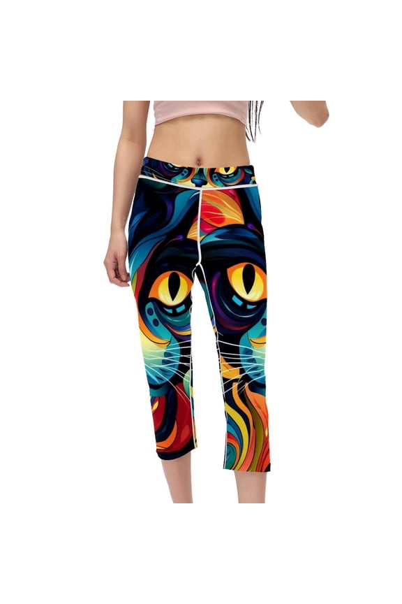 Cat High Waist Capris: Not See-Through Printed Leggings, Ideal for Running, Fitness, Yoga - Women's Yoga Pants, Gym Pants, Women Pants, Leggings for Women