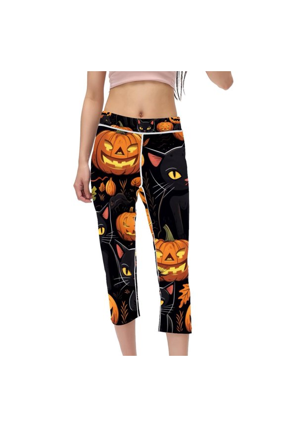 Cat High Waist Capris Printed Gym Pants for Women - Not See-Through Compression Leggings for Running, Fitness, Yoga