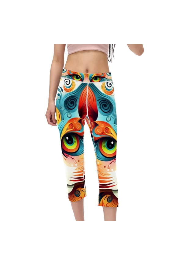 Cat High Waist Capris Yoga Leggings for Women Running Fitness Not See-Through Printed Pants