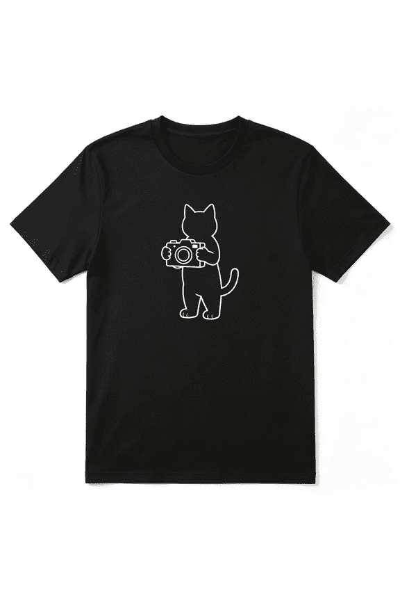 Cat Holding Camera Vintage Graphic Tee For Men And Women, Cat Photographer Hilarious Cotton Short Sleeves T-Shirt