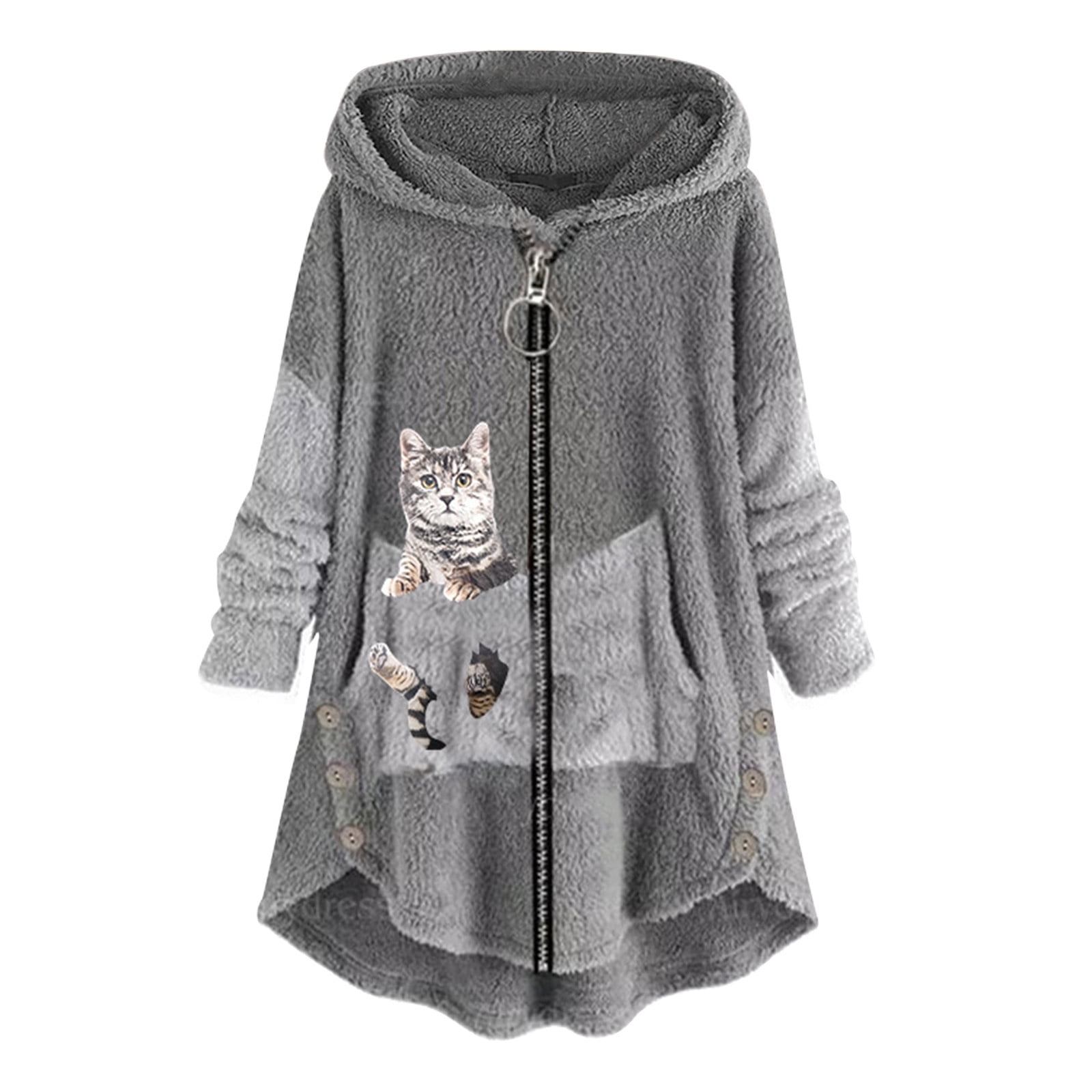 Cat Hoodie with Ears,Fleece Jacket Women Cat Ear Cap Plush Tops Fashion ...