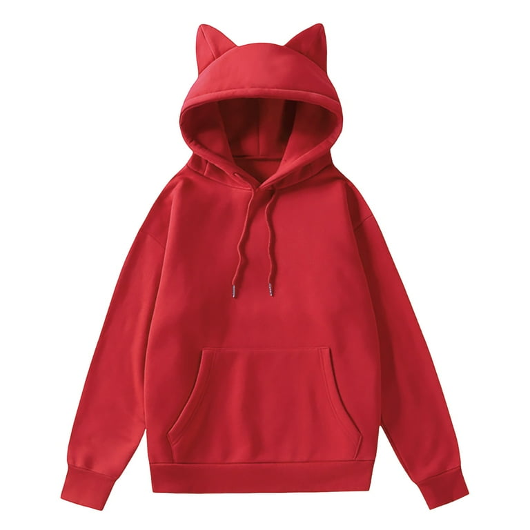 Cat Hoodie with Ears Hoodies for Women Solid Cat Ear Comfort Colors Sweatshirts Hoodie Ears Tail Womens Pullover Sweatshirts Drawstring Girl Hoodies Wool Lined Solid Color Cute with Hood Walmart