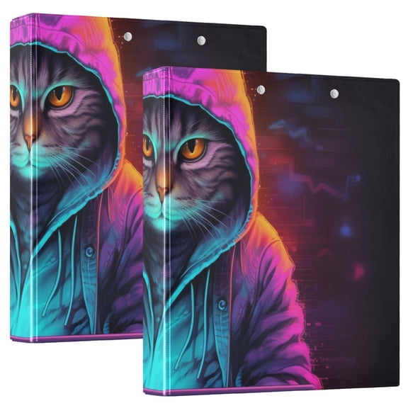 Cat Hoodie Notebook 3 Ring Binders 1.5 inch Hardcover File Folders with Interior Pockets A4 Size Organizer for School Office Hospital Set of 2