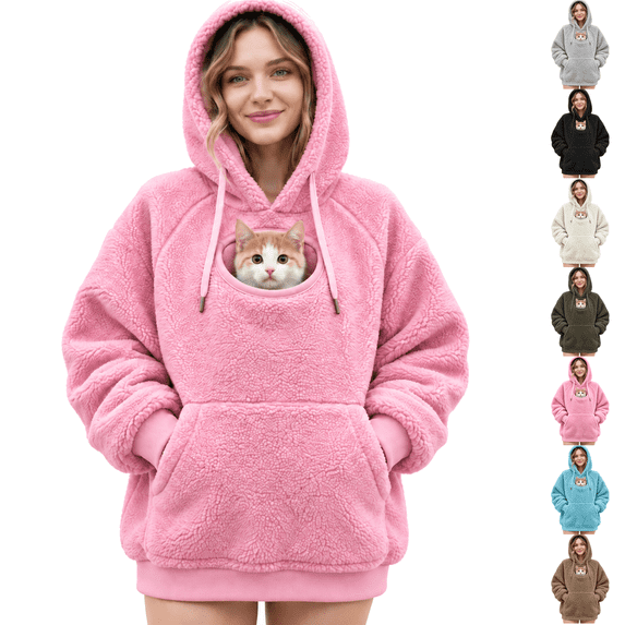 Cat Hoodie Pet Pouch Hoodie Pet Carrier Hoodie Oversize Hoodies with Kangaroo Large Pocket Kitten Puppy Carrier Holder Sweatshirts Fall for Women
