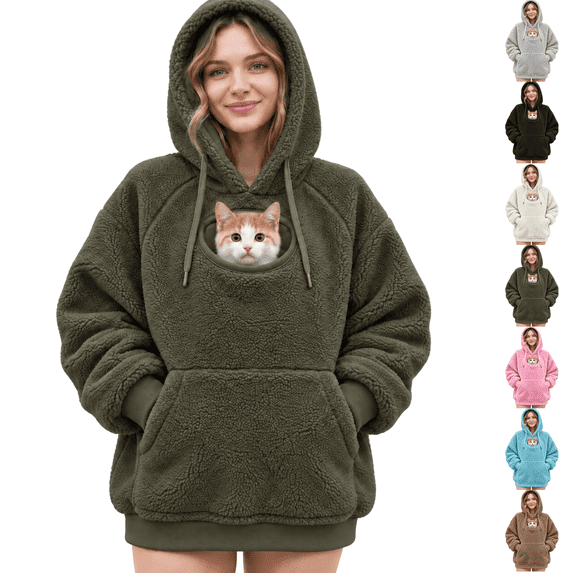 Cat Hoodie Pet Pouch Hoodie Pet Carrier Hoodie Oversize Hoodies with Kangaroo Large Pocket Kitten Puppy Carrier Holder Sweatshirts Fall for Women