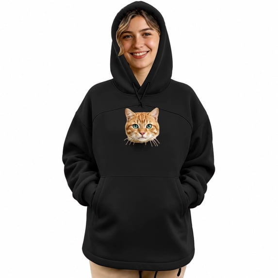 Cat Hoodie with Pouch, Kangaroo-style Long Sleeve Hoodie for Women Loose Fit Drawstring Basic Tops Jackets Casual Trendy Lightweight Dressy Sweatshirts Plain Sweatshirt Hooded Top,Black,3XL