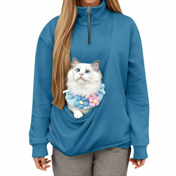 Cat Hoodie With Pouch Cat Pouch Hoodies Unisex Winter Drawstring Oversized Kangaroo Pouch Hoodies Cozy Pet Carrier Sweatshirt With Pockets Navy XXL