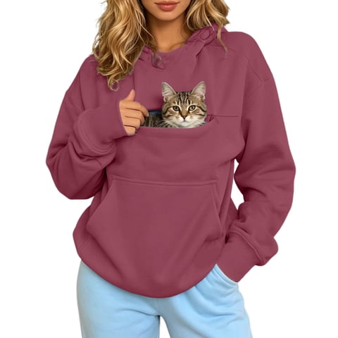 Cat Hoodie With Pouch Puppy Kitten Dog Pet Carrier Sweatshirt Oversized Plus Size Zipper Pocket Fall Winter Pullover