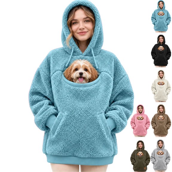 Cat Hoodie With Pouch Womens Hoodie Small Animal Pet Carrier Oversized Kitten Puppy Pet Pouch Sweatshirt Holder Fleece Dog Pouch Hoodie Sky Blue S