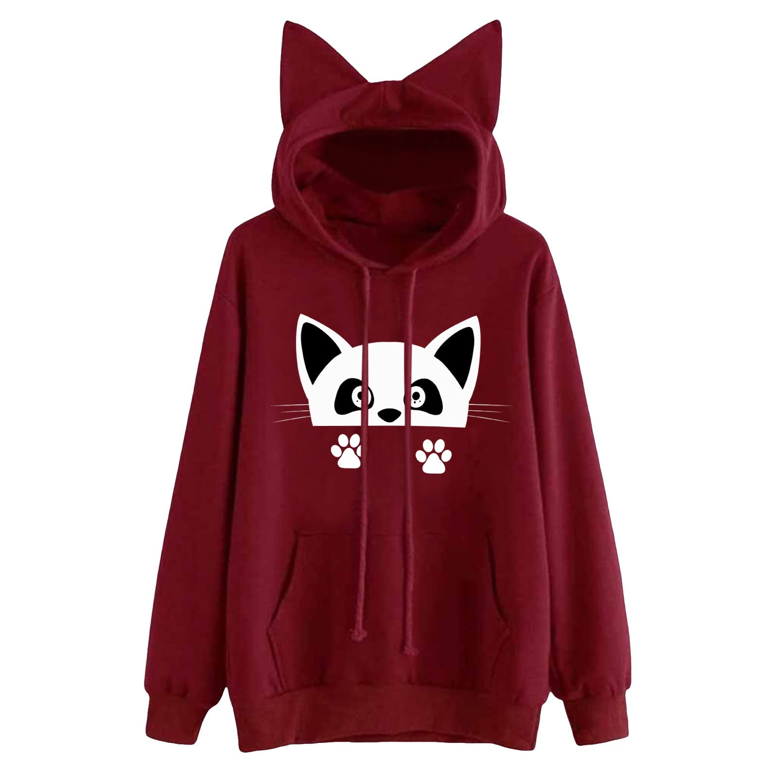 Cat Hoodie for Women Womans Hoodies Long Sleeve Animal Sweatshirts for Women Loose Fit Animal Hoodie with Ears Kitten Print Womens Casual Long Sleeve Pullover with Hood Matching Couples Hoodies Walmar...