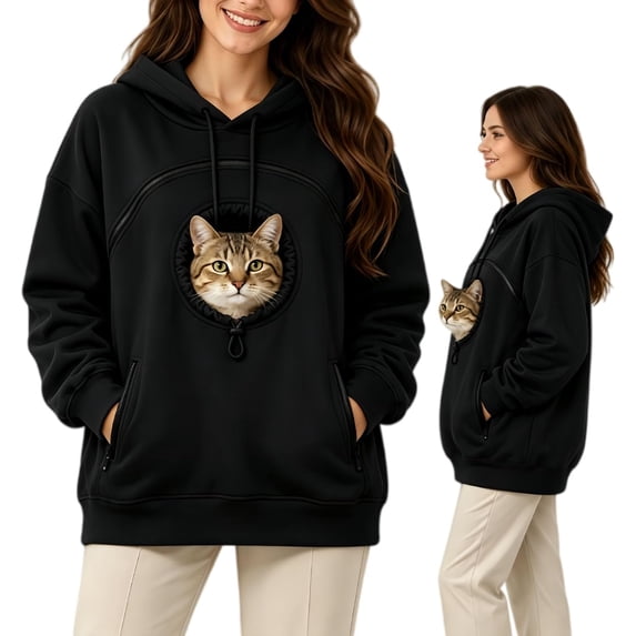 Cat Hoodie with Pouch, Pet Pouch Hoodie for Women with Kangaroo Pocket