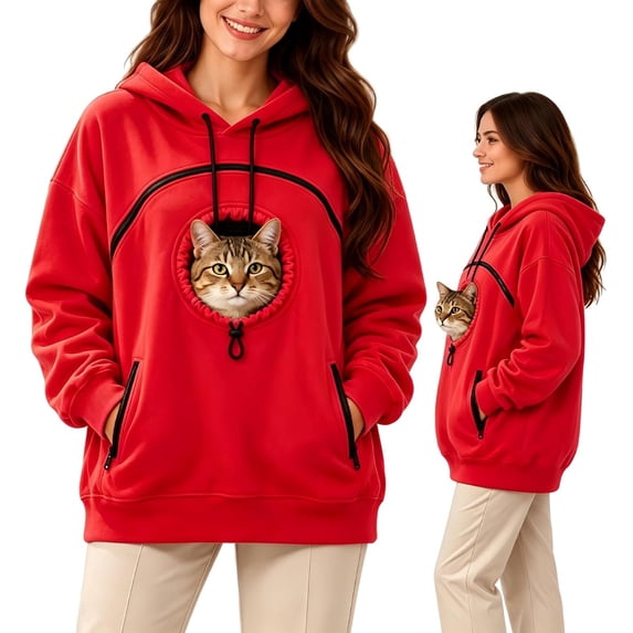 Cat Hoodie with Pouch, Pet Pouch Hoodie for Women with Kangaroo Pocket