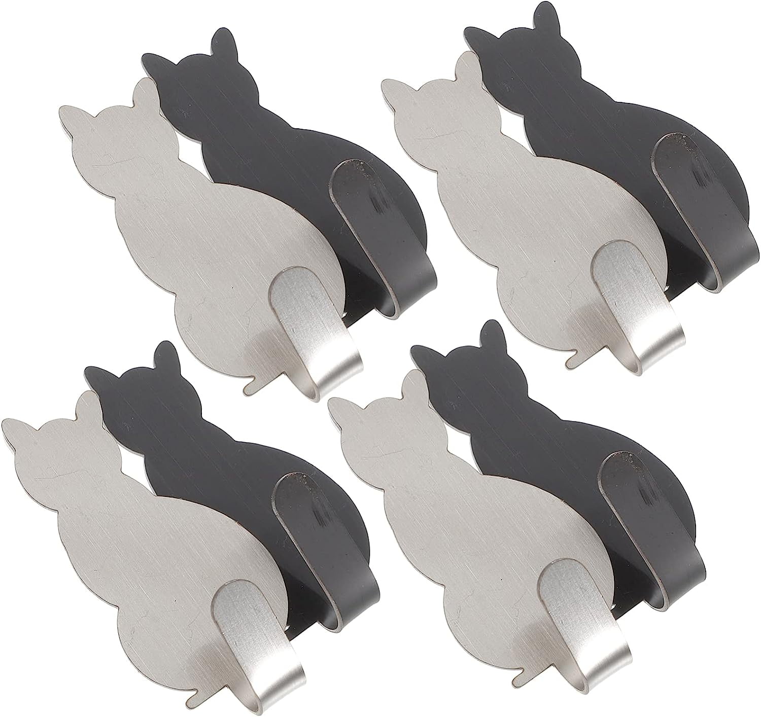 Cat Hook 8pcs Stainless Steel Cat Hooks Strong Adhesive Hooks Wall Animal Hooks Water Proof Sticky Hanger Rustproof Towel Hooks Coat Hat Key Hanger for Home Kitchen Shower Door Hooks