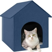 Cat House, Foldable Cat Bed for Outdoor, Cat Tent with Removable Soft Cushion ,Shelter for Cats Dogs ,17 x 13 x17 inches, Blue