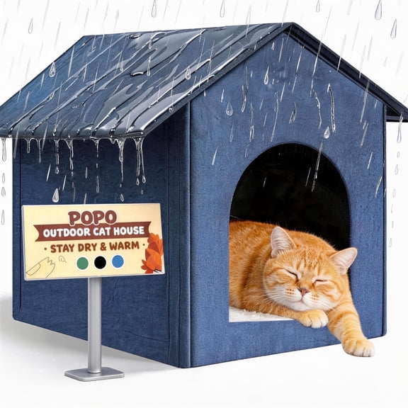 Cat House, Foldable Cat Bed for Outdoor, Cat Tent with Removable Soft Cushion ,Shelter for Cats Dogs ,17 x 13 x17 inches, Blue