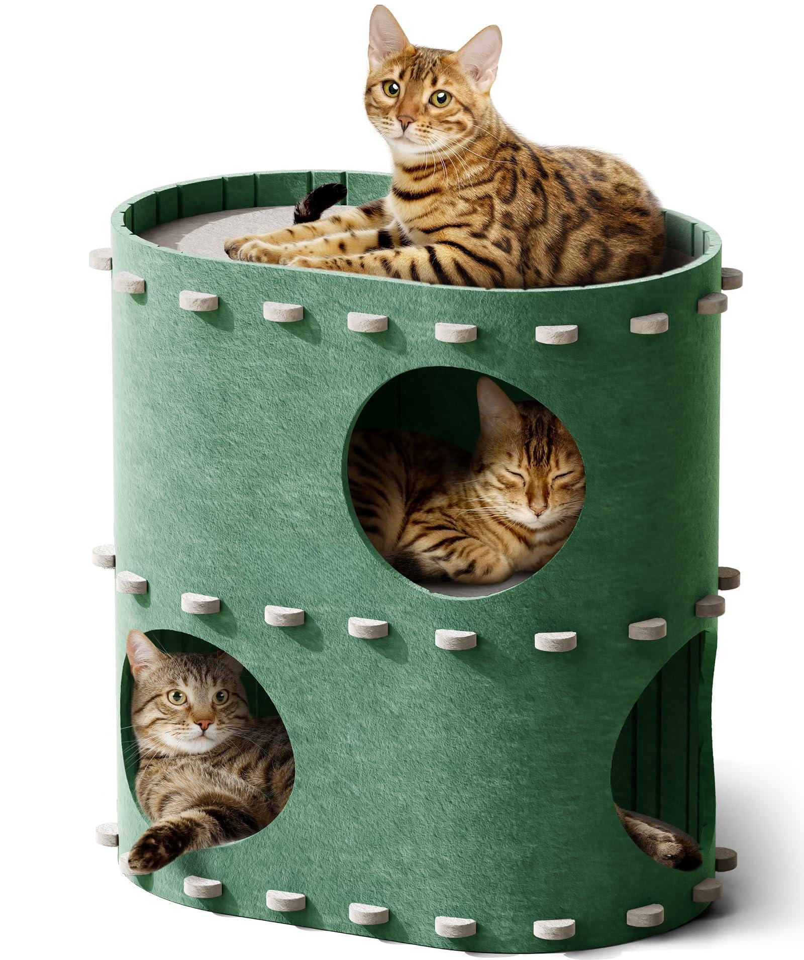 Multo Casts Cat House For Indoor Cats 2-storey Foldable Bed Cave Felt Tunnel Condo ...