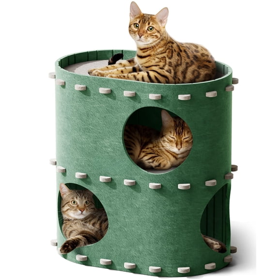 Cat House For Indoor Cats 2-storey Foldable Bed Cave Felt Tunnel Condo Castle Kitten Cube Hideaway Multicats Scratch Resistant Forest
