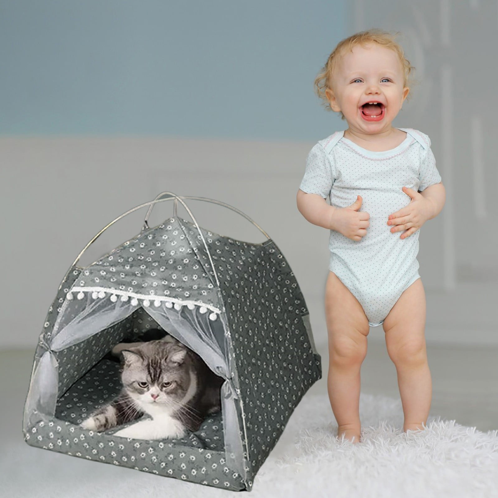 Cat House Indoor Bed with Removable Foam Cushion Pet Tent, Cats