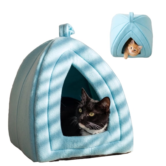 Cat House Indoor Cat Bed with Removable Foam Cushion, Pet Tent for Kittens, Rabbits, Guinea Pigs & Other Small Animals, Cozy Cat Cave Bed for Sleeping or Playing (Blue)