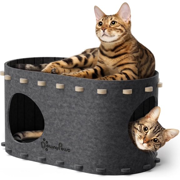 Cat House for Indoor Cats, Cat Bed Cave for Multiple & Large Cats Up to 22 Lbs, Scratch Resistant, Foldable Peekaboo Kitten Caves Tunnel Enclosed Bed, PeekaPurr,Sesame Gray