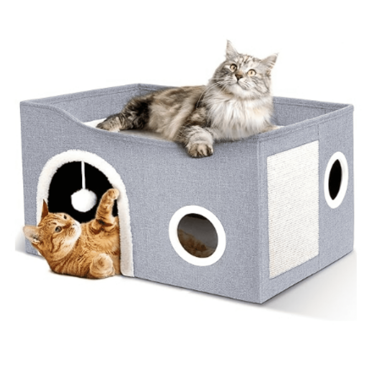 Cat House for Indoor Cats - Large Cat Bed Cave with Fluffy Ball and ...