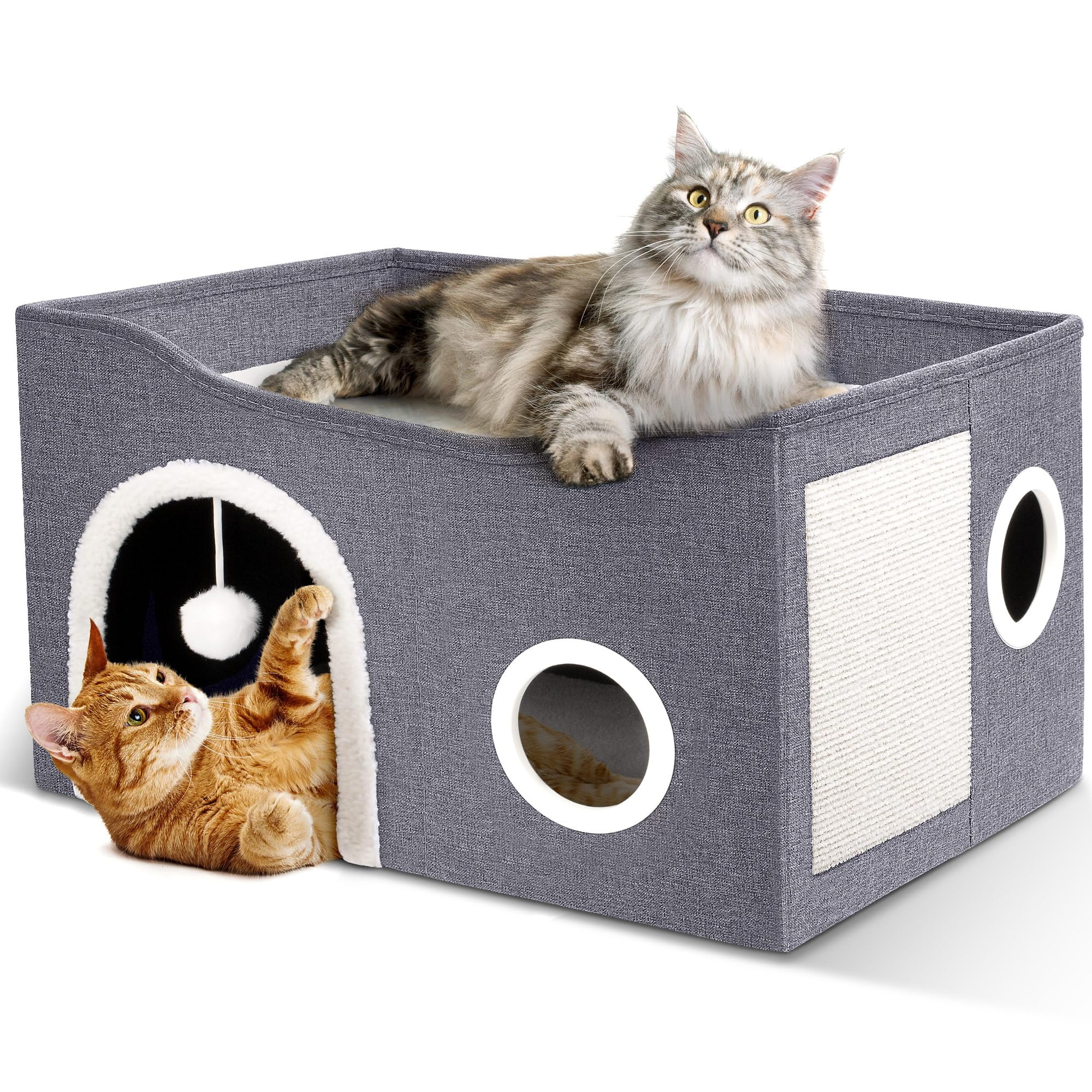 Cat Cave With Fluffy Ball Hanging And Scratch Pad (Foldable) &ndash