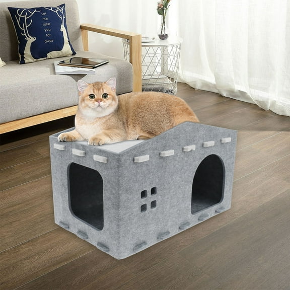 Cat House for Indoor Cats - Large Cat Bed Cave with Scratch Pad,Foldable Cat Houses & Condos,Cat Cubes,Cat Hideaway,Covered Cat Bed for Multi Small Pet Large Kitty
