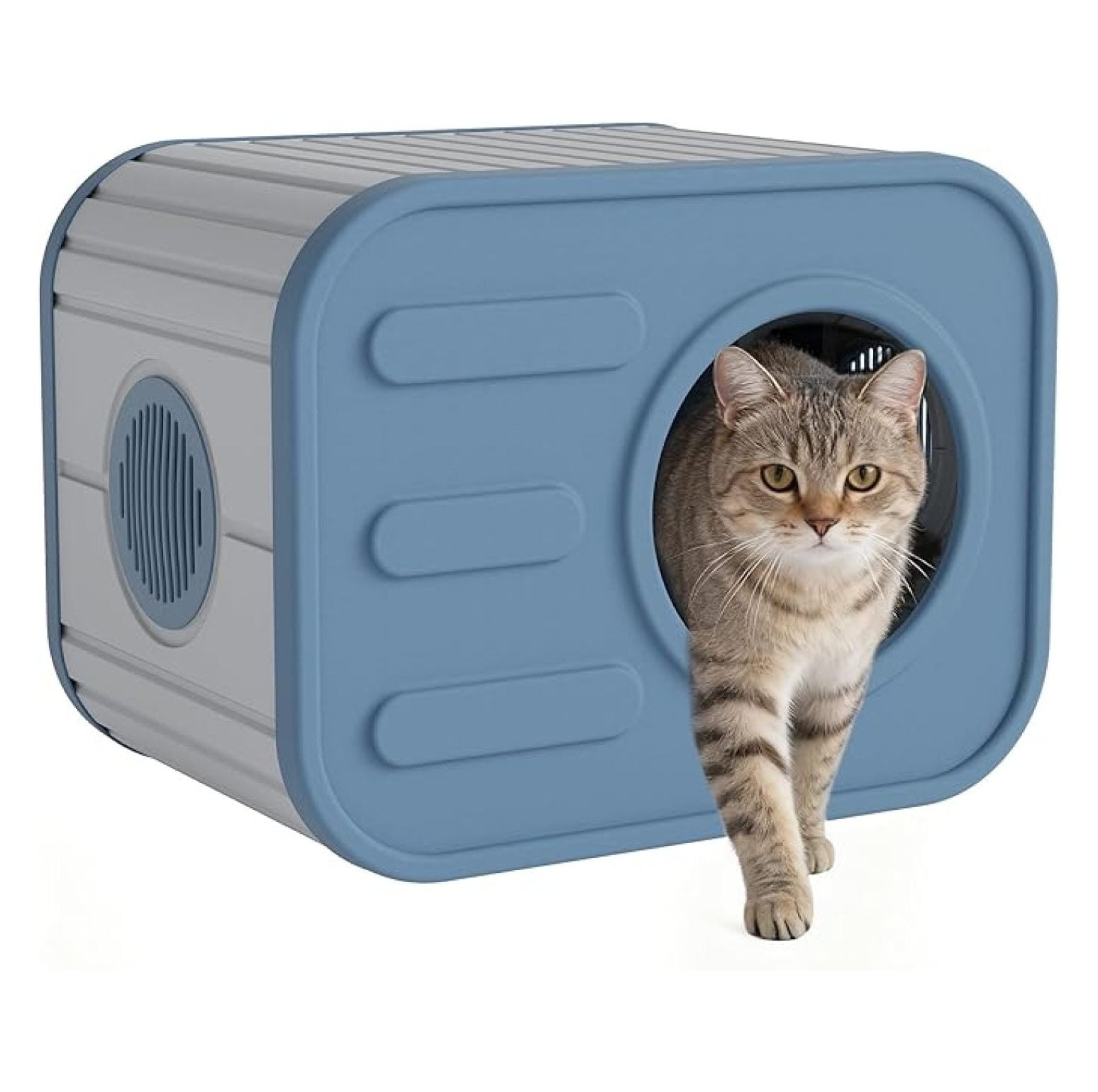 Cat House for Indoor & Outdoor Cats, Resin Weatherproof Cat House with Camera-Shaped Design, Ventilated Spacious Assemble Easily for Home & Yard (Blue)