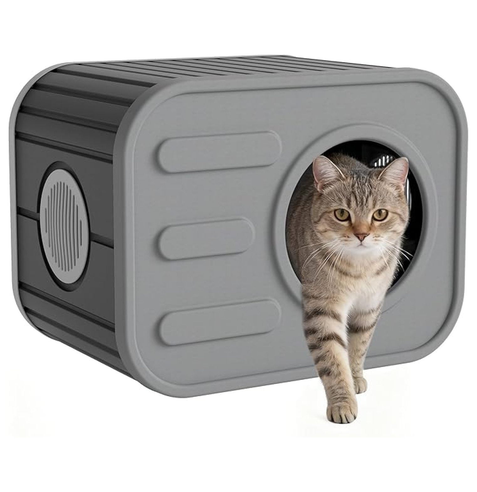 Cat House for Indoor & Outdoor Cats, Resin Weatherproof Cat House with Camera-Shaped Design, Ventilated Spacious Assemble Easily for Home & Yard (Gray)