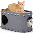 thumbnail image 1 of Cat House, POPO Foldable Cat Bed with Scratch Pad and Fluffy Ball Hanging for Indoor and Outdoor, 24x16x13 inches, Gray, 1 of 8