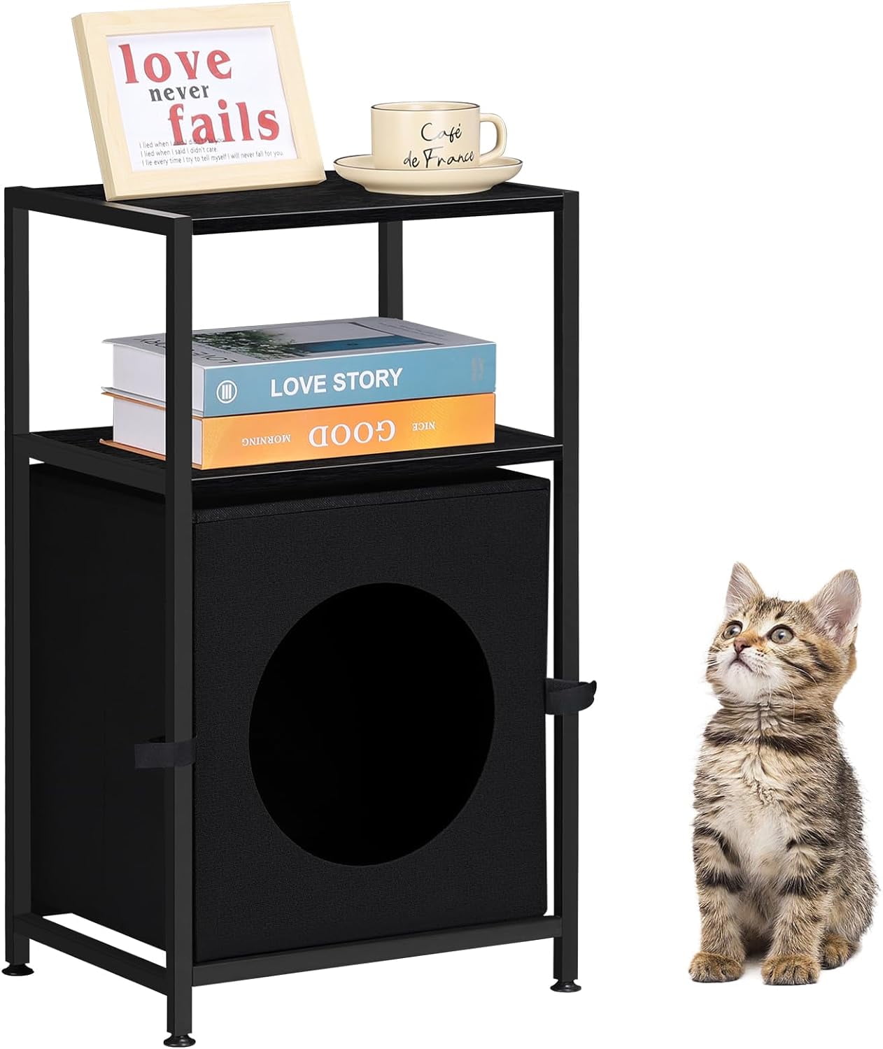 Cat House Shelf Storage Cabinet Nightstand Black