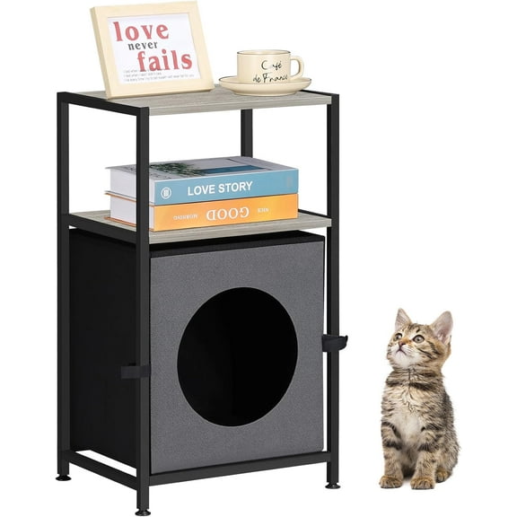 Oumilen Cat House Shelf Storage Cabinet Nightstand Gray