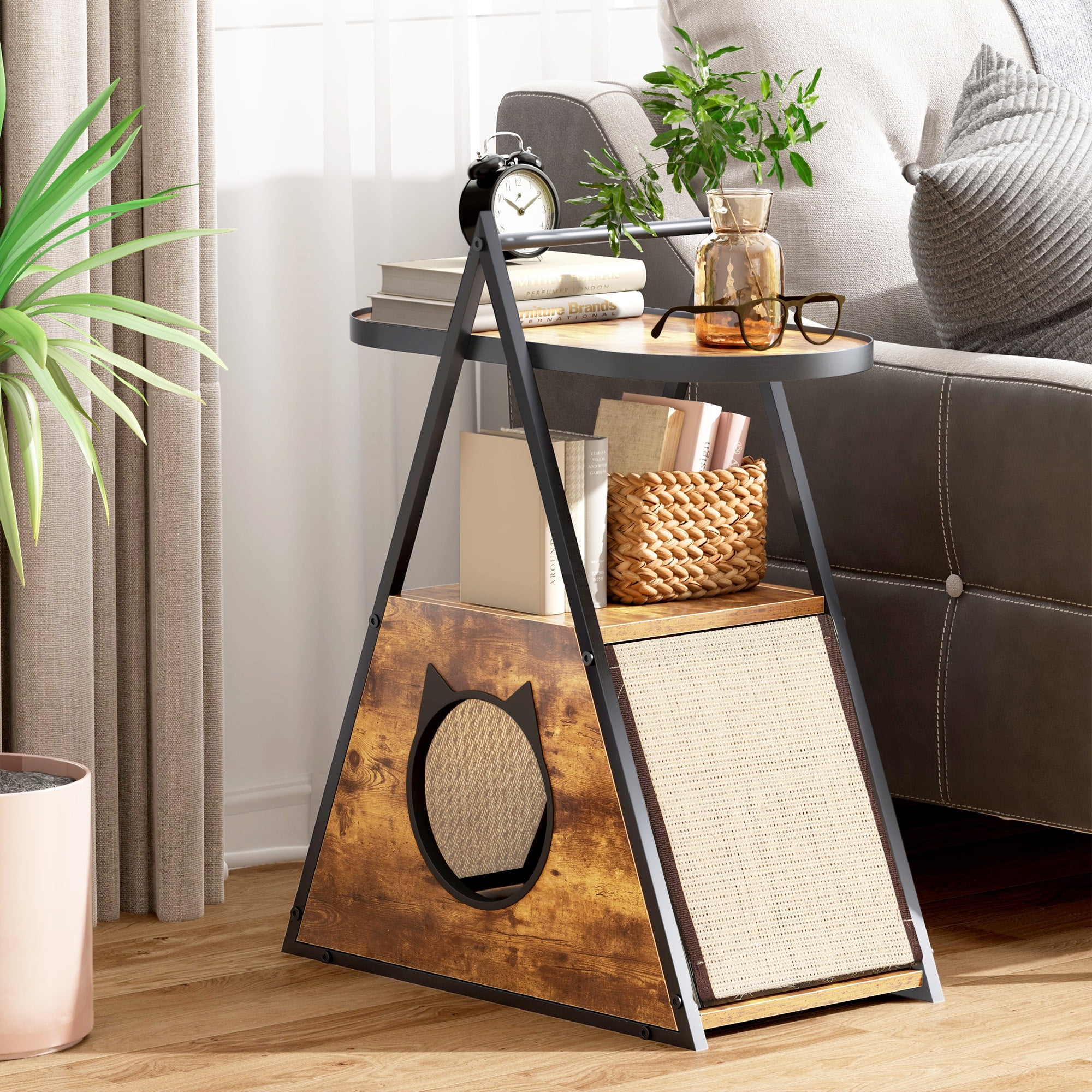 Cat House with Side Table, A-Frame Cat Bed Cave, End Table with Cat Bed ...