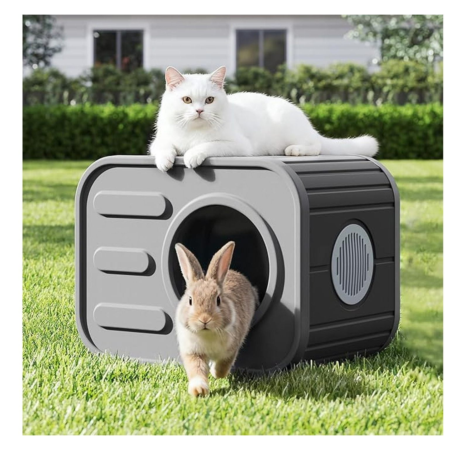 Cat House Weatherproof, Outdoor Indoor Cat Shelter - Camera Design Plastic Pet Home, Ventilated Spacious for Feral Cats, Garden & Patio (Gray)