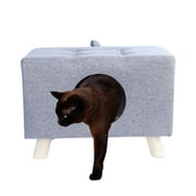 Cat House for Indoor Cats - Wood Pet House Cat Cave with Mat, Cat Condo, Cat Stool, Pet Bed, Cube House for Cats and Small Dogs ﻿