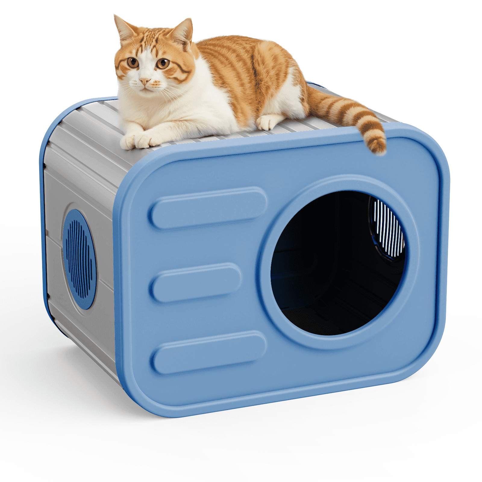 FICARTS Cat House for Indoor & Outdoor Cats - Resin Weatherproof Shelter with Camera - Shaped Design, Versatile for Home & Yard Use