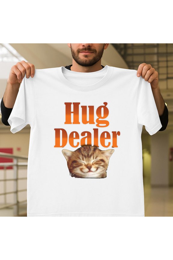 Cat Hug Dealer Funny Kitty Feline Lover Pet Owner Unisex T-Shirt, Cuddle Humor V41485, Up to Size 5XL