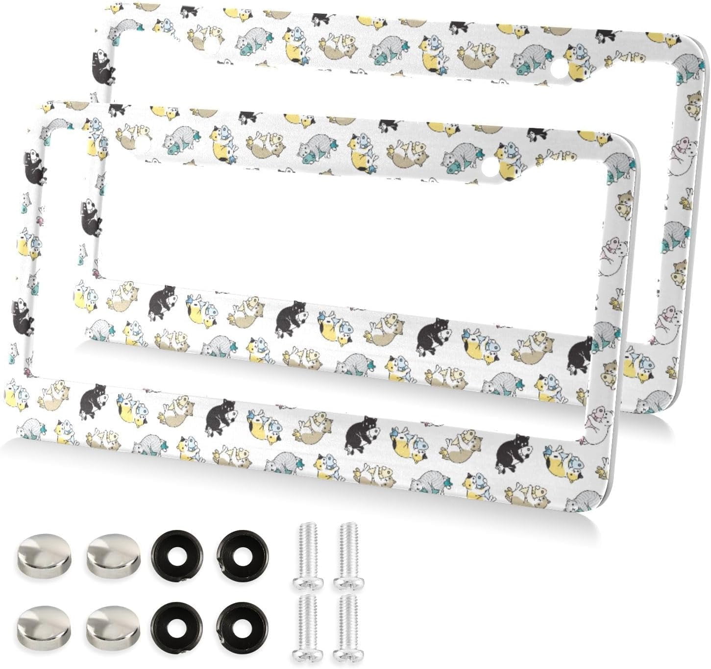Cat Hug Fish License Plate Frame - 2 Pack Universal Stainless Steel ...