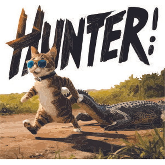 Cat Hunter Alligator Crocodile Animal Jungle Adventure Fun Colorful Animals Forest Wall Art Sticker Designs Vinyl Stickers For Home House Walls Rooms Windows Bedroom Decoration Size (12x12 inch)