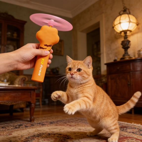 1Pack Cat Fetch Toy, Rechargeable Flying Disc Launcher with 6 Flying Discs, Cat Interactive Hunting Toys for Outdoor & Indoor (Yellow)
