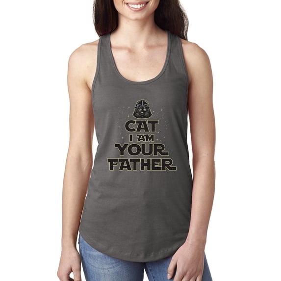 Cat I Am Your Father Cat Lover Ladies Racerback Tank Top, Dark Grey, Small