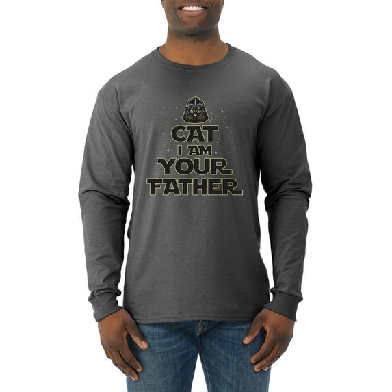 Cat I Am Your Father Cat Lover Mens Long Sleeve Shirt, Heather Black, 3X-Large