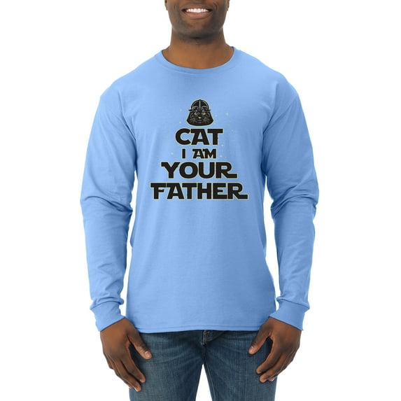 Cat I Am Your Father Cat Lover Mens Long Sleeve Shirt, Light Blue, Large