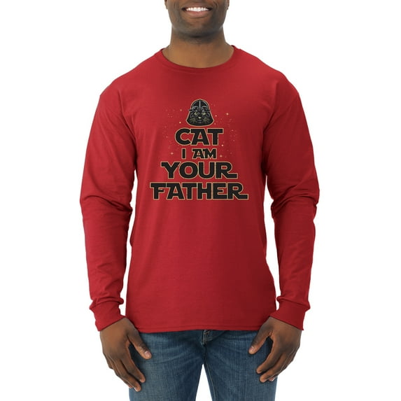 Cat I Am Your Father Cat Lover Mens Long Sleeve Shirt, Red, 3X-Large