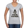 thumbnail image 1 of Cat I Am Your Father Cat Lover Womenâ€™s Standard V-Neck Tee, Heather Grey, Small, 1 of 5