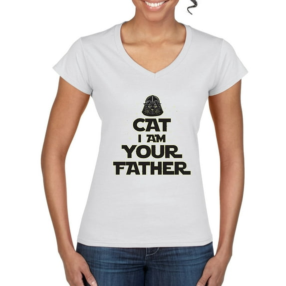 Cat I Am Your Father Cat Lover Women's Standard V-Neck Tee, White, X-Large