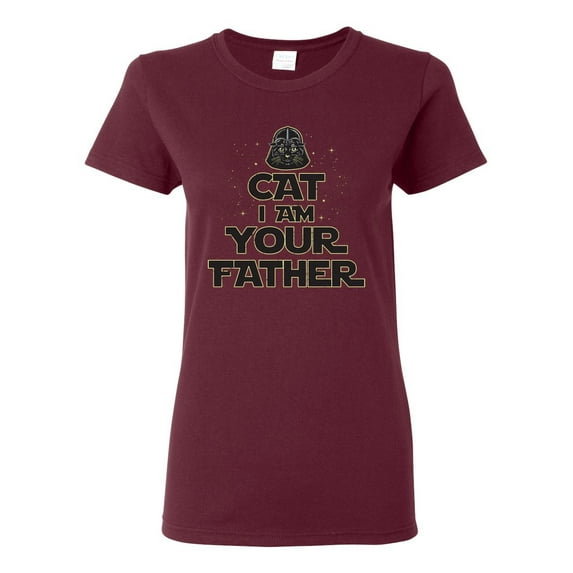 Cat I Am Your Father Cat Lover Womens Graphic T-Shirt, Maroon, Medium