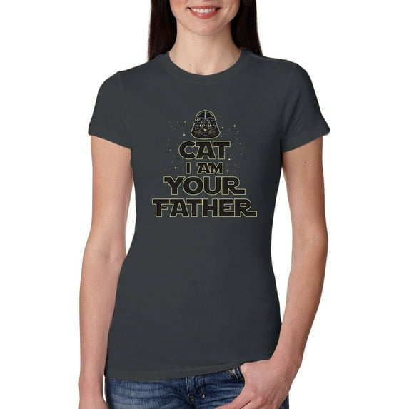 Cat I Am Your Father Cat Lover Womens Slim Fit Junior Tee, Dark Grey, Medium
