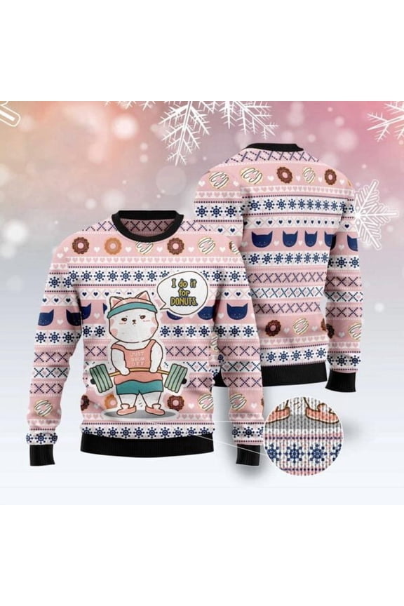 Cat I Do It For Donuts Christmas Sweater, Christmas Cat Christmas Sweater, Cat Xmas Sweater