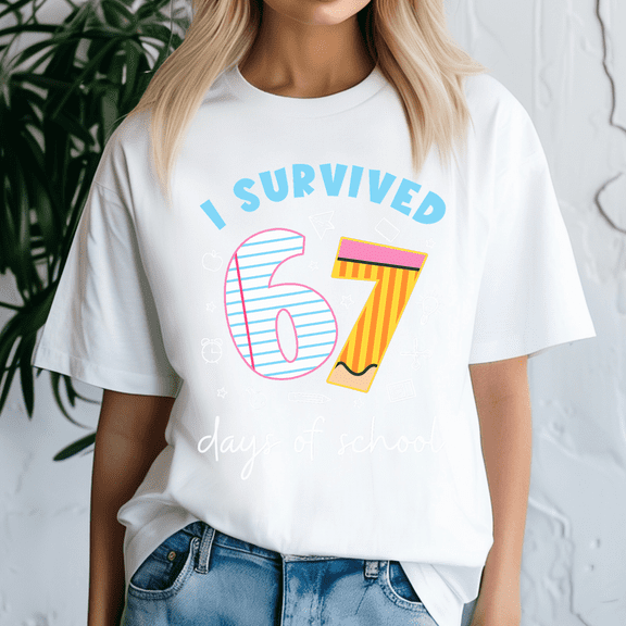 Cat I Survived 67 Days of School, Funny Teacher School Shirt, Back to School Tshirt, Classroom Humor Tee, Teacher Student Gift